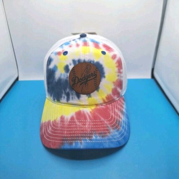 Los Angeles Dodgers Tie Dye Trucker Snapback Leather Patch Hat MLB The Game - Picture 1 of 7